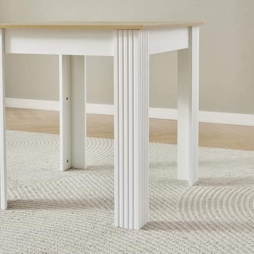 Rainbow Tree Modern 5 Piece Dining Room Table and Chairs Set, Wooden Square Table with 4 Chairs for Small Space Apartment Space Saving (White+Oak Top Table+4 White Leather Chair) - Image 6
