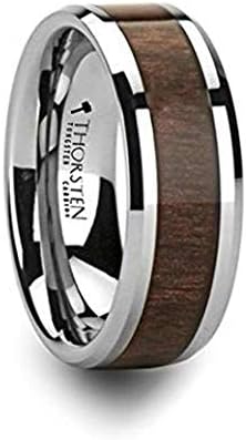 Halifax Beveled Tungsten Ring with Black Walnut Wood Inlay Tungsten Carbide Ring 8mm Wide Wedding Band with Custom Inside Engraved Personalized