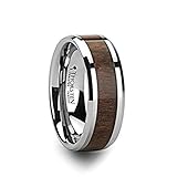 Thorsten Halifax - Anillo de tungsteno biselado con incrustaciones de madera de nogal negro, anillo de carburo de tungsteno de 8 mm de ancho, anillo de boda con grabado personalizado en el interior