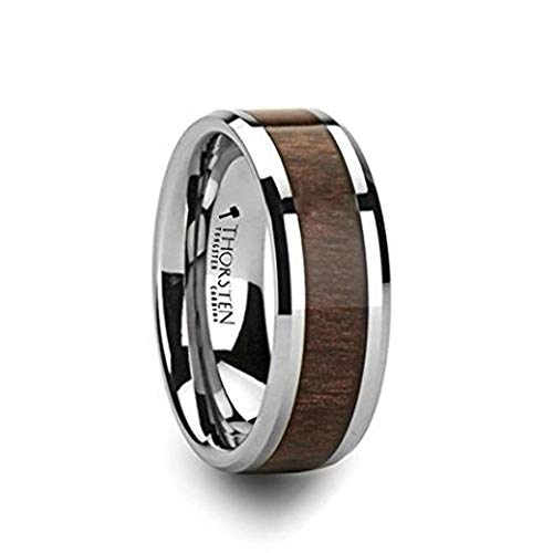 Halifax Beveled Tungsten Ring With Black Walnut Wood Inlay Tungsten Carbide Ring 8Mm Wide Wedding Band With Custom Inside Engraved Personalized #TOP10