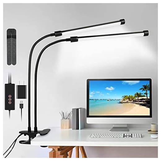 Clip on Light, Dual Head Brighter Desk Lamp, 3H/6H/12H Timer Desk Lamp with Clamp, 3 Color Modes 5 Dimmer Levels Clip on Lamp, Clip on Desk Lamp for Working, Reading, Drawing, Bedroom, Piano