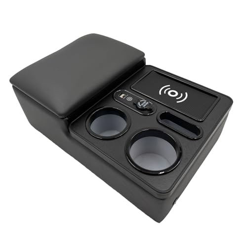 LOOYE Car Armrest Box with Cup & Phone Holders, USB Port, Truck Center Console Organizer or Bench Seat Console (Charcoal Gray)