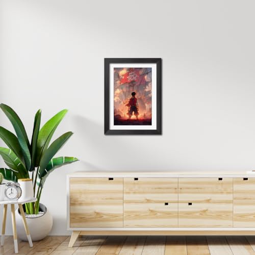 Image of TenorArts Monkey D. Luffy Poster One Piece Anime Laminated Posters Photo Frame Painting with Matt Finish Black Textures (12inches x 9inches)