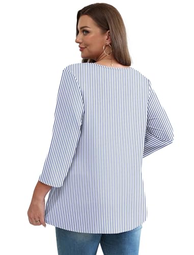Image of OFEEFAN 3 /4 Length Sleeve Womens Tops 2026 Blouses for Women Dressy Casual Fashion Clothing V Neck Babydoll Tops Fall Outfits