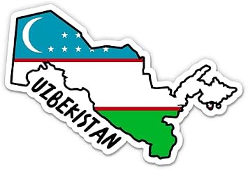 Squiddy Uzbekistan Map with Flag - Vinyl Sticker Decal for Phone, Laptop, Water Bottle - 3"