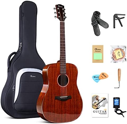 Rosen G31 Dreadnought Acoustic Guitar Soild Mahogany Top 41 Inch Guitarra Full Size with Gloss Finish Bundle Starter Kit with Gig Bag, Tuner, Strings, Strap, and Picks