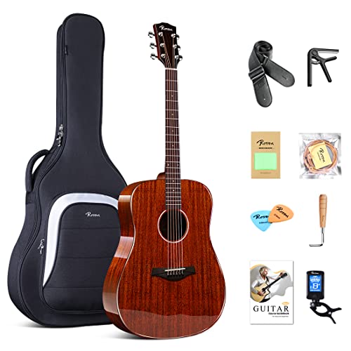 Rosen G31 Dreadnought Acoustic Guitar Soild Mahogany Top 41 Inch Guitarra Full Size With Gloss Finish Bundle Starter Kit With Gig Bag, Tuner, Strings, Strap, And Picks #TOP4