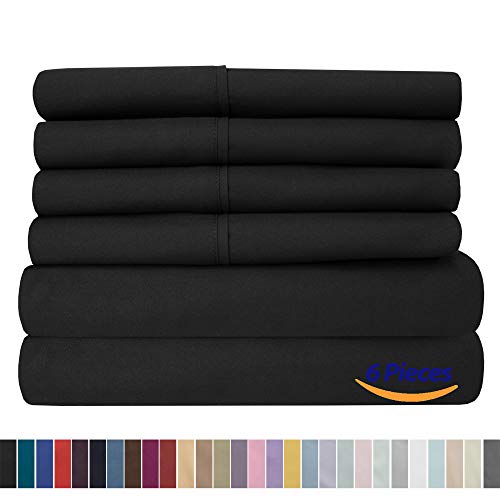 Twin Xl Size Bed Sheets - 4 Piece 1500 Supreme Collection Fine Brushed Microfiber Deep Pocket Twin X-Large Sheet Set Bedding - 1 Extra Pillow Cases, Great Value, Twin Xl, Black #TOP5