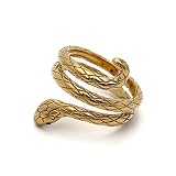 [silver KYASYA]スネークリング ステンレス ゴールド 18K GP シルバー レディース シルバー 蛇 指輪 アニマル 金属アレルギー対応 個性的 女性(ゴールド、16号)