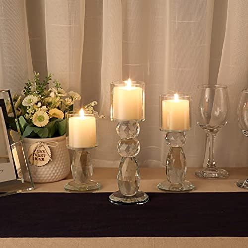 BSTKEY 3 Pack Crystal Tea Light Candle Holders, Decorative Votive Candle Holder with Glass Cover, Clear Tealight Candle Stand for Wedding Party Table Centerpieces