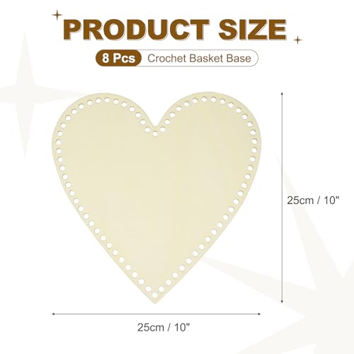PATIKIL 8Pcs Crochet Basket Base, 10 x 10 Inch Heart Shape Basket Bottoms Shaper Blank Wooden Base Bag Making Supplies Weaving Knitting Kit for DIY Crochet Shoulder Bag Handbag Purse Craft by PATIKIL - Image 2