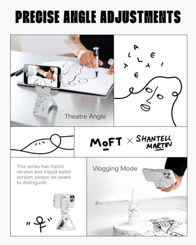 Image of MOFT Phone Tripod Stand Selfie Stick x Shantell Martin for iPhone, Multi-Angles iPhone Stand, Lightweight & Portable Phone Holder, Strong Magnets, MOVAS Vegan Leather, Misty Cove (Without Card Slot)