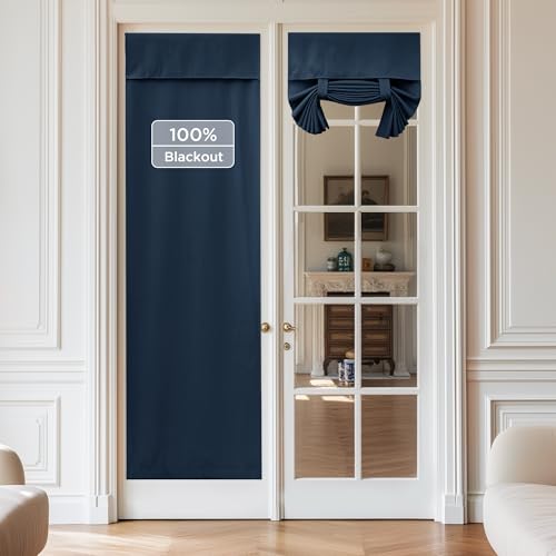 NICETOWN Navy 100% Blackout French Door Curtain for Front Back Window