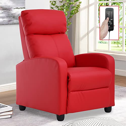 Living Room Recliner Chair Modern Reclining Easy Lounge Winback Single Sofa Reading Chair Pu Leather Home Theater Seating Massage Adjustable Accent Armchair W/ Thick Seat Cushion & Backrest, Red #TOP30