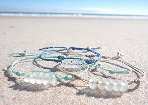 Sea Glass Bead Anklet-Adjustable Waterproof Wax Coated Anklet-Choose Your Thread-Handcrafted Beach Anklet with White Sea Glass Beads