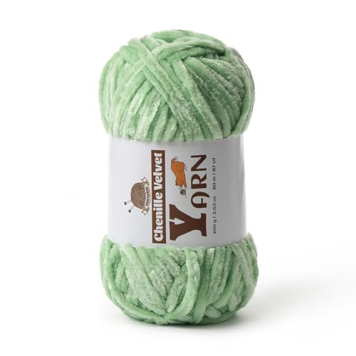 Image of Plush Chenille Chunky Yarn - Fluffy Velvet Yarn Crochet for Blanket Knitting and Crocheting - Soft Baby Yarn for Crocheting - Amigurumi Crochet Yarns 100g (87yds) (Light Green)