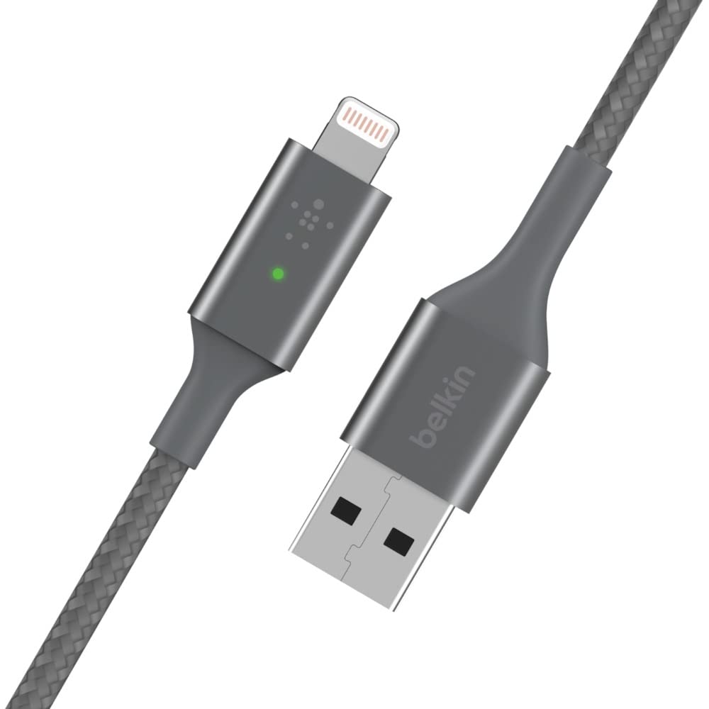 Belkin Cavo di Ricarica da USB a Lightning con LED Intelligente, 1.2 m (Visualizza lo stato di ricarica), per iPhone, AirPods e iPad, Certificato Mfi, Grigio
