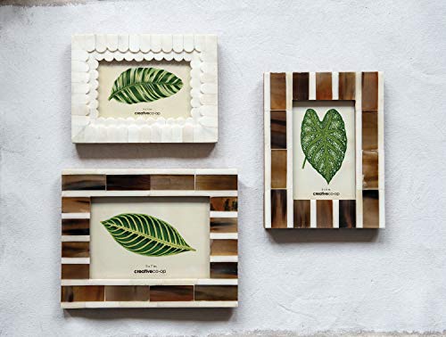 Creative Co-Op White Scalloped Bone & Wood Holds 4" X 6" Photo Frame #TOP1