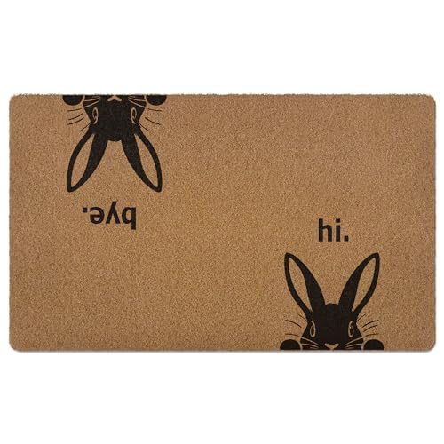 XLDLIOO Black Bunny Rug Door Mat, Bunny Gifts for Women Welcome Front Door Mat Indoor Outdoor Entrance, Funny Black Rabbit Artificial Coir Doormats Rugs for Porch Entryway Decor 30x17in