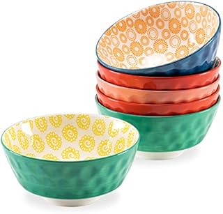 Henten Home Salad Bowls Set of 6, 30oz Porcelain Cereal Bowl - 850ML, Large Serving Bowls for Eating, Ceramic Dinner Dish Bowls, Microwave and Dishwasher Safe - Colourful Bowls