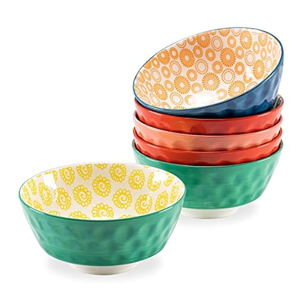 Henten Home 6 Ensaladeras, Cuenco Grande de Porcelana para Cereales - 850ml, Plato Hondo de Cerámica apto Microondas Y Lavavajillas - Cuencos de Colores