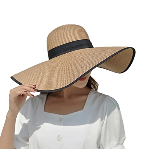 SIPEIEN Damen Sonnenhut aus Stroh UPF 50 mit breiter Krempe Strand Sommer UV-Schutz Hut für Frauen faltbar verstellbar Cover