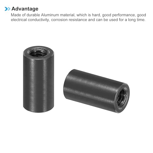 PATIKIL 6pcs M3 Metal Threaded Standoff Spacer Nuts, Round Aluminum Spacers Female Coupling Screws, 1/8" ID x 3/16" OD, Black, (12mm L) - Image 4
