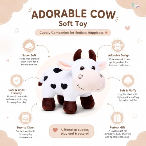 Image of Daisy Cow Soft Toy (50CM) Cartoon White - Brown Plush Stuffed Animal| Baby Plush Toy Stuff Toy| Cute Cuddly Dino Teddy for Kids and Babies | Huggable Soft Toy Birthday Gift for Boys and Girls Kids