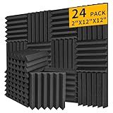 Acoustic Foam Panels 24 Pack 2' x 12'x 12' Saiqiang Soundproofing Wedges for Wall Noise Absorbing Soundproof Panels Black Sound-Damping Fire-Resistant for Studio, Office, Gaming Room
