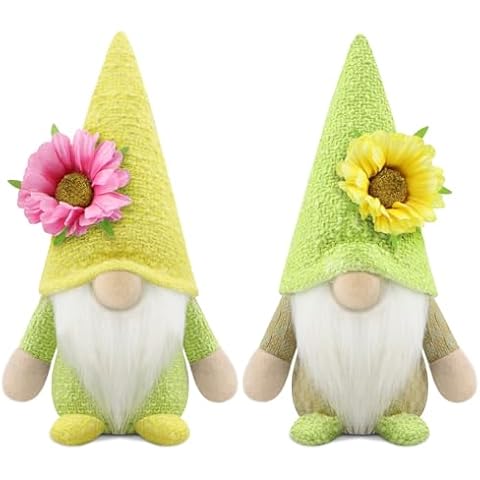 Gehydy Set of 2 Spring Gnomes Decoration Easter Summer Sunflower Gnome Plush Stuffed Handmade Decor for Home Kitchen Tiered Tray Cover