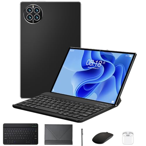 Tablet 3 em 1 com estojo/teclado/mouse/fone de ouvido, 10,1 polegadas, Android 12, 16GB de RAM + 512