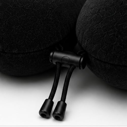 Image of Black Travel Neck Cushion | Adjustable Thread Lock U Shape Neck Pillow | Soft Thread Fabric with Premium Neck Rest Pillow