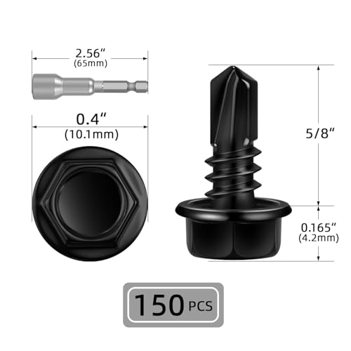 150 PCS #10 x 5/8" Sheet Metal Screws, Black Hex Washer Head Self Drilling Screw, Flanged Self Tapping Screws, 410 Stainless Steel by kvohlum - Used condition - Image 2