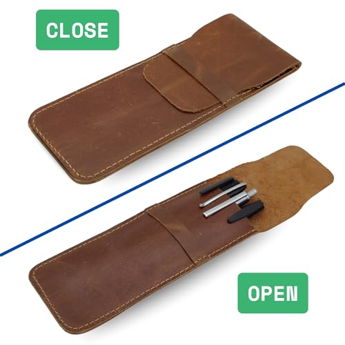 Image of Genuine Leather Pen Pouch, Fountain Pen Case, Desk Holder, Elegant Carrying Sleeve for Ballpoint & Rollerball Pens, Wine Holder, Durable Desk Supply Organizer, Single Pen Wallet, Soft Leather Cover
