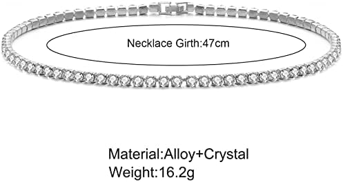 Wendalern Rhinestone Choker Necklaces Silver Crystal Cz Necklaces Sparkling Diamond Choker Necklaces Thin Crystal Collar Necklaces Jewelry for Women and Girls