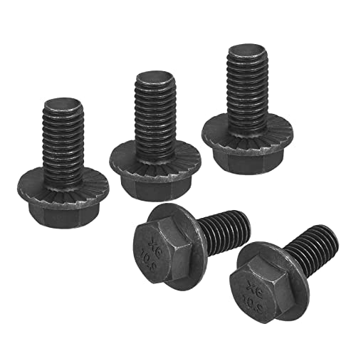 uxcell M10-1.5x20mm Hex Serrated Flange Bolts 10.9 Grade Carbon Steel Screws 5pcs