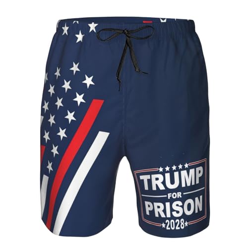 Tr u mp for Prison 2028 Support Tr-u m p 4th of July Mens Swim Trunks Bathing Suit Board Shorts Men's Swimming Suits4