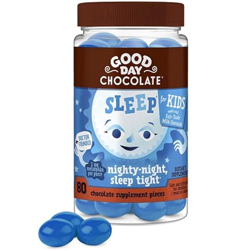 Good Day Chocolate Melatonin for Kids [80 Count] - Fair Trade Non-GMO Chocolate with Chamomile and Melatonin 1 mg - Toddler Melatonin Kids Natural Sleep Aid for Ages 3 and Up