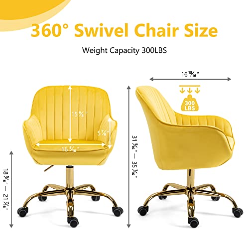 Homedot Ergonomic Home Office Chair Swivel Comfortable Makeup Rolling Chair Velvet Desk Chair Soft Cushion Accent Armchair Tufted Chair Adjustable Height Velvet Chair With Gold Base For Unisex #TOP2