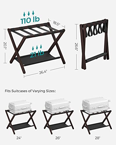 image for SONGMICS Luggage Rack, Folding Suitcase Stand with Storage Shelf, for 