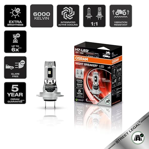 Osram NIGHT BREAKER LED SPEED H7 für Motorräder, LED-Nachrüstlampe für Motorräder mit Straßenzulassung, 6000K, schnelle Installation, kein mechanisches Zubehör notwendig, LEDEC02 integriert, 1 Lampe