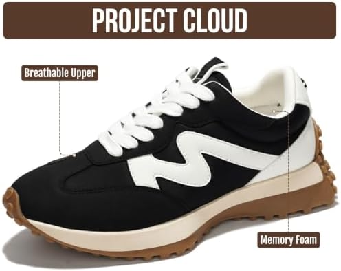 Project Cloud 여성용 레이스업 패션 스니커즈 경량 여성용 신발 | 메모리 폼 안창 편안한 여성용 스니커즈, 내구성 있는 캐주얼 패션 슈즈, 일상복 여성용 레이스업 슈즈 — 사진 3