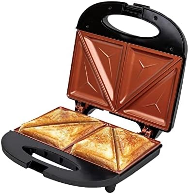ZENITH Electric Indoor Sandwich Grill Maker with Zera Copper Non-Stick Grilling Plates, Countertop Bread Toaster Easy Storage & Clean, Perfect for Breakfast Grilled Cheese Egg Steak, Black / (77055)