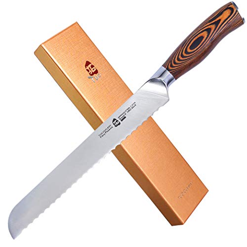 TUO Bread Knife, 9 inch Sharp Serrated Slicing Knife for Homemade Sourdough Bread, High Carbon German Steel, Ergonomic Handle, Gift Box Included by TUO - Used condition - Image 4