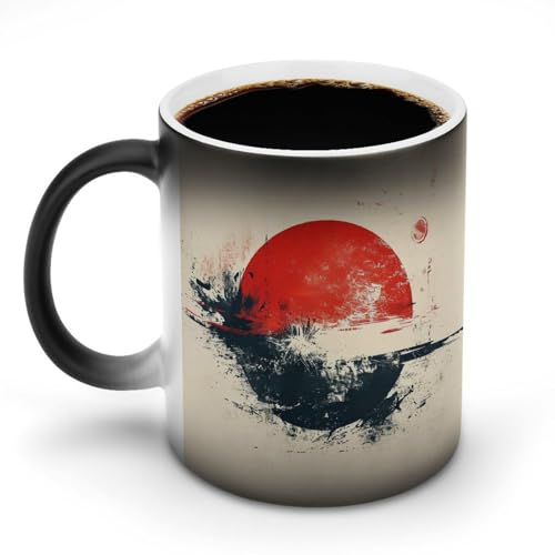 赤い太陽の水墨画マグカップ 変色カップ モダンなミニマリストのイラスト 水墨画のスタイル コーヒーカップ 高級 おしゃれ 人気 誕生日プレゼント ギフト 贈り物 彼女 妻 友人 家族 愛する人への素敵なプレゼント バレンタインデー 結婚記念日 プレゼント