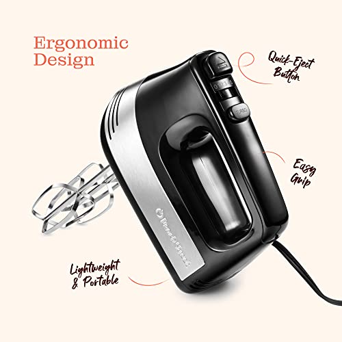 Powerful Electric Kitchen Hand Mixer, 200 Watts, 5 Speed Food Handheld Mixer, With Turbo Button, Dough, Whisk And Beater Attachments, And Accessory Bin, For Dough, Eggs, Batter, #TOP5