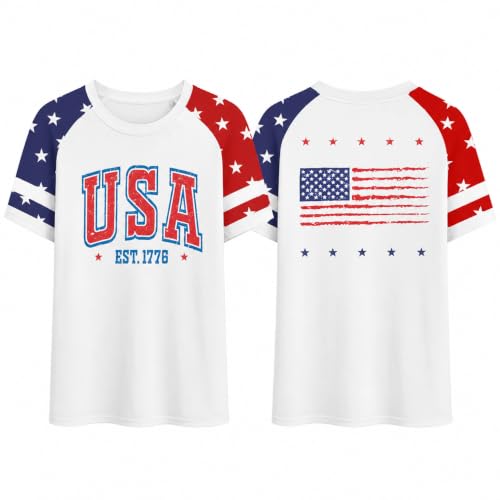 Image of 4th of July Shirts for Girls Patriotic American Flag Kids Clothing