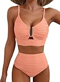 Herseas Womens Sexy U Wired Ruched Push Up Two Piece Bikini Tummy Control Bathing Suits High Waisted Cutout Adjustable Straps Flattering Swim Suits Casual Resort Wear Apricot Pink Medium