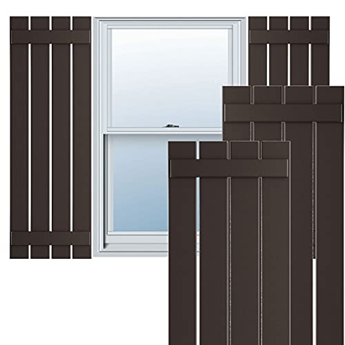 23"W x 27"H True Fit PVC Four Board Spaced Board-n-Batten Shutters, Raisin Brown (Per Pair - Hardware Not Included)