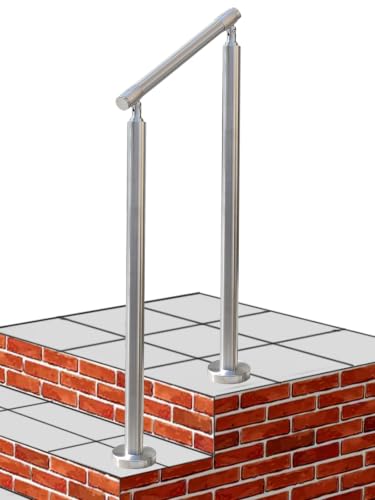 ZALNVEY Outdoor Small 1-2 Step Handrail, DIY 2" OD 304 Stainless Steel Transitional Hand Rails with Installation Kit,Silver Porch Stair Railing for Concrete Brick or Wooden Steps, 21 x 36 in